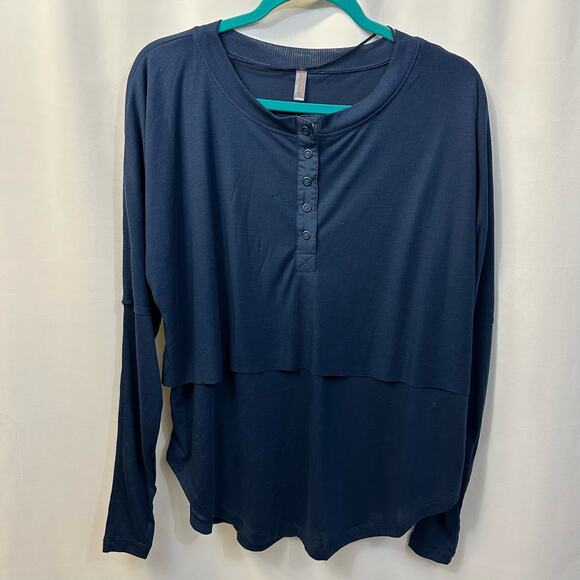 Free People Movement Twice As Nice Henley Navy Blue Layered Top Small - Picture 2 of 6